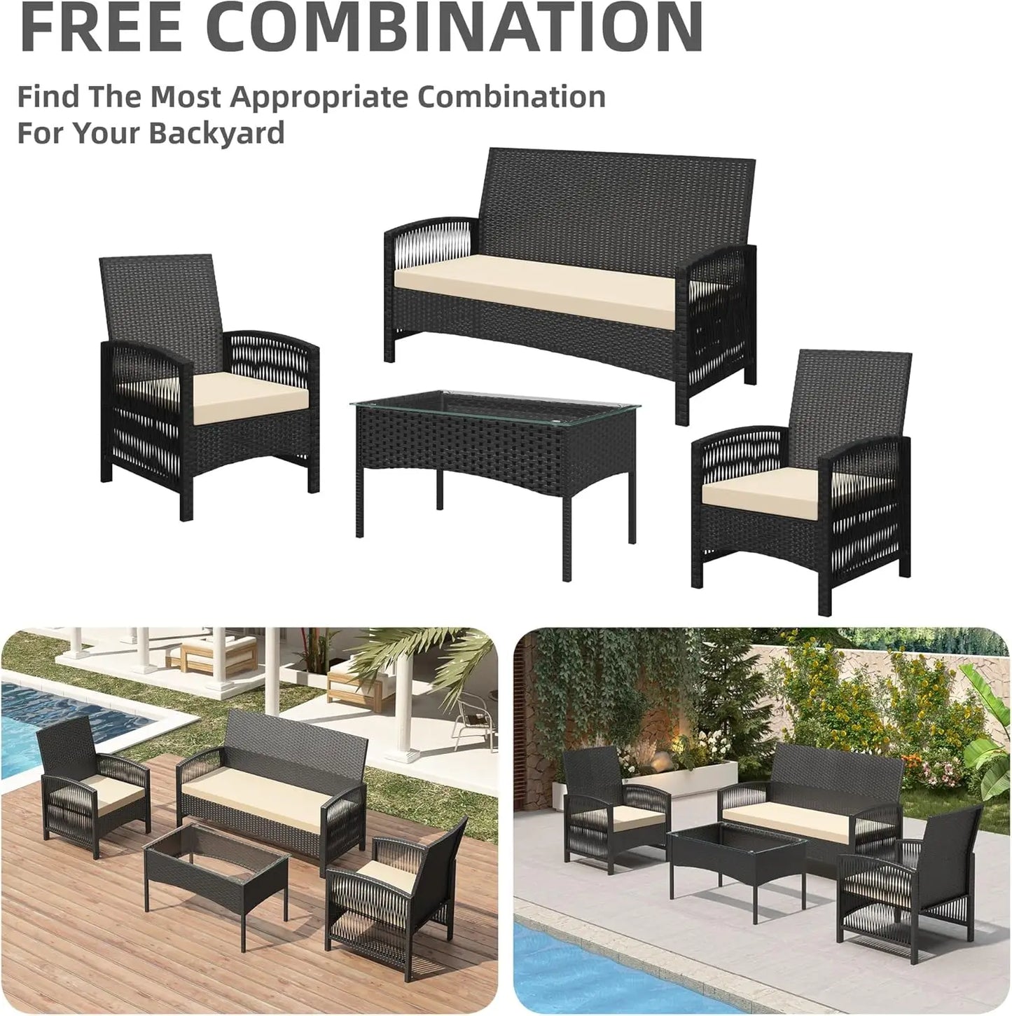 Rattan Garden Furniture Set 4 Pcs