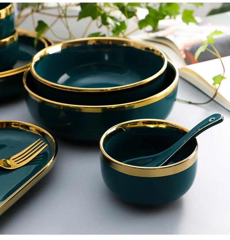 Nordic Light luxury golden border ceramic dishes