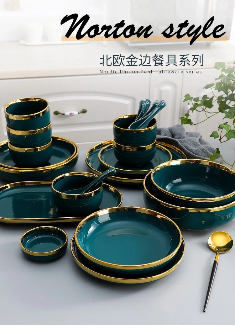 Nordic Light luxury golden border ceramic dishes