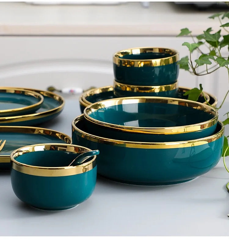 Nordic Light luxury golden border ceramic dishes