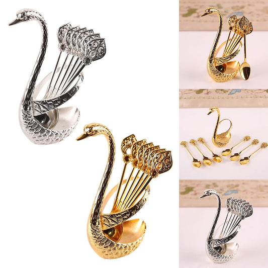 Decorative Swan Base Holder with 6 Spoons