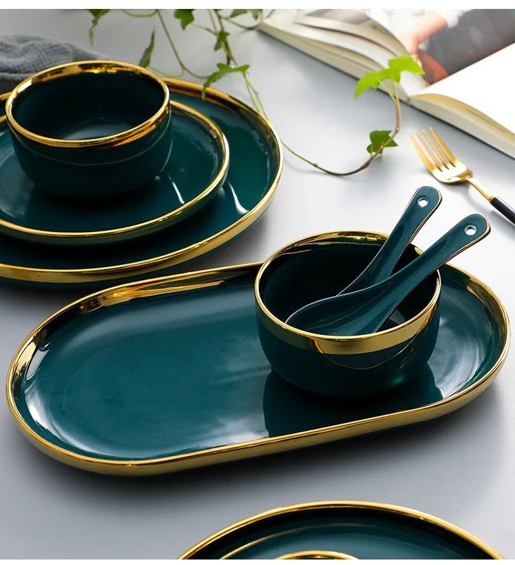 Nordic Light luxury golden border ceramic dishes