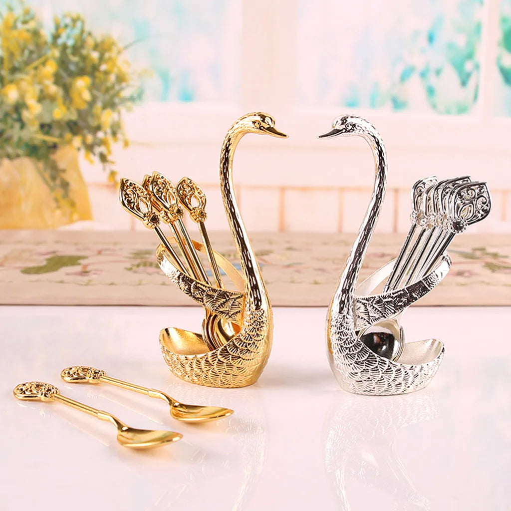 Decorative Swan Base Holder with 6 Spoons