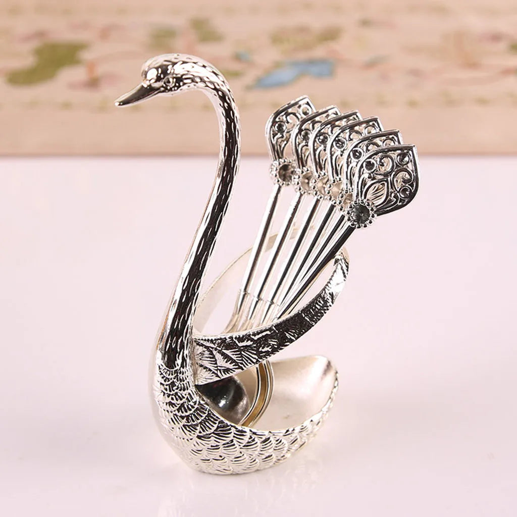 Decorative Swan Base Holder with 6 Spoons