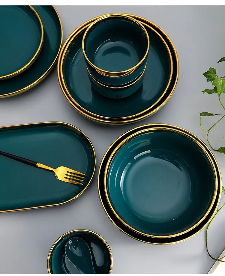 Nordic Light luxury golden border ceramic dishes