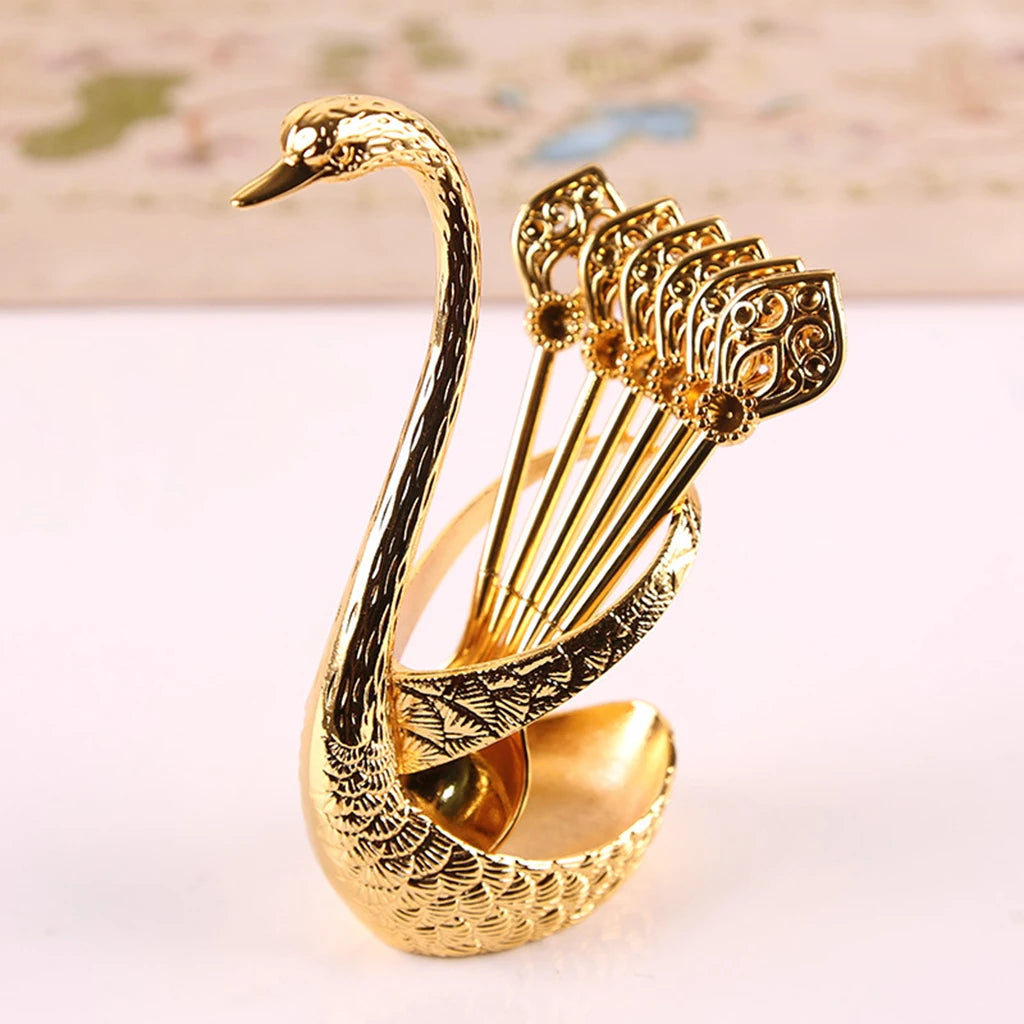 Decorative Swan Base Holder with 6 Spoons