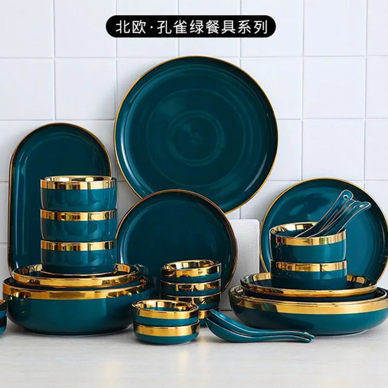 Nordic Light luxury golden border ceramic dishes