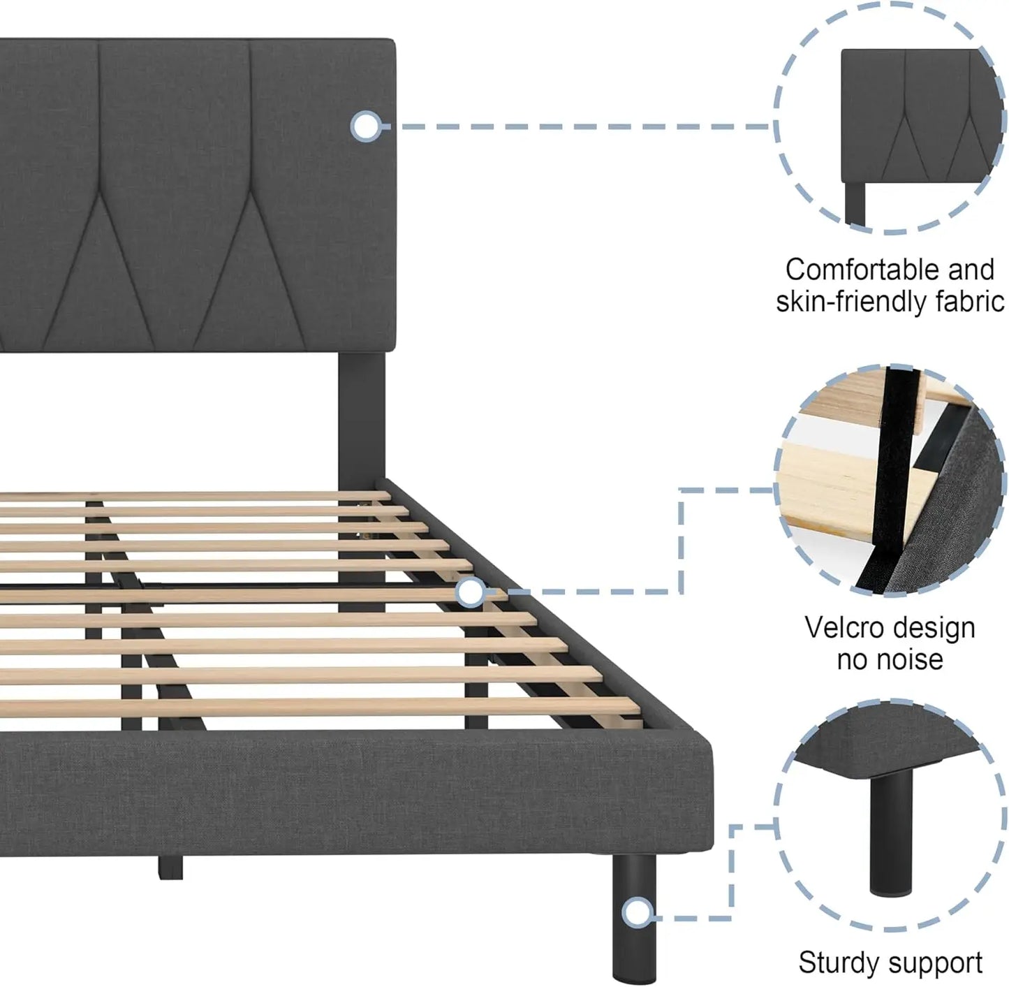 Double Bed Frame, Dark Grey