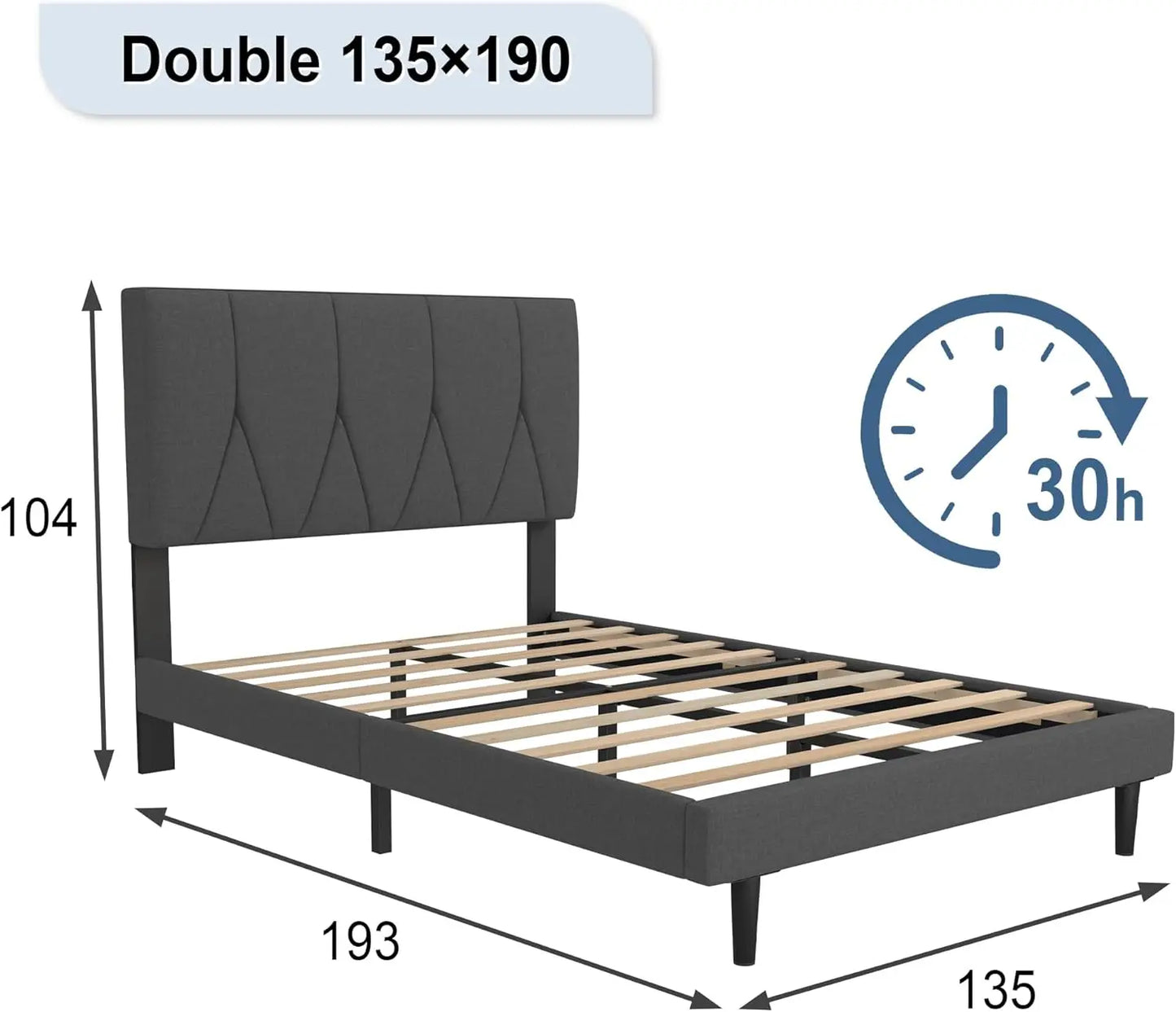 Double Bed Frame, Dark Grey