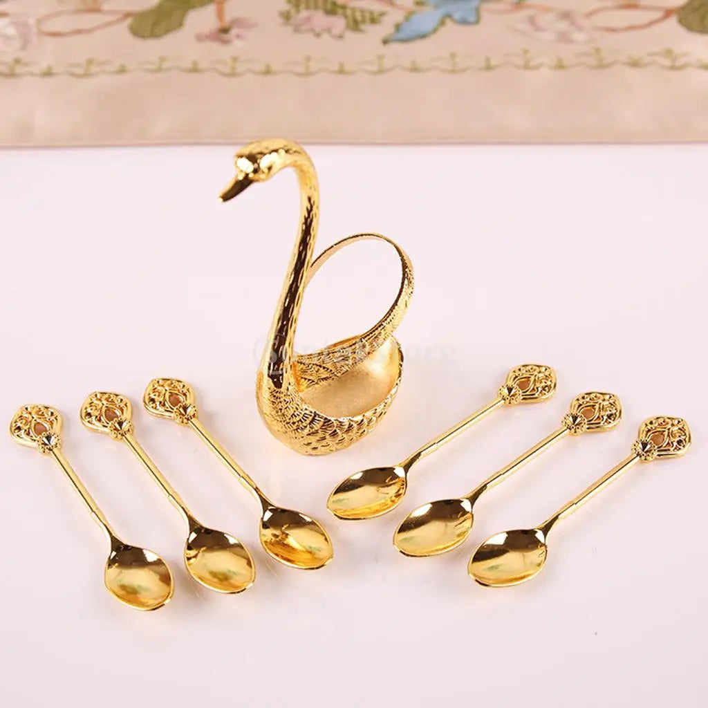 Decorative Swan Base Holder with 6 Spoons