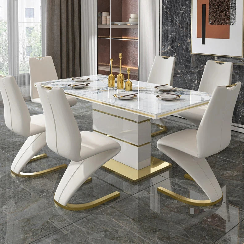 Marble Square Dining Table Set 4 Chairs and  6 Chairs