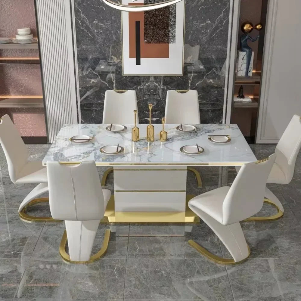 Marble Square Dining Table Set 4 Chairs and  6 Chairs