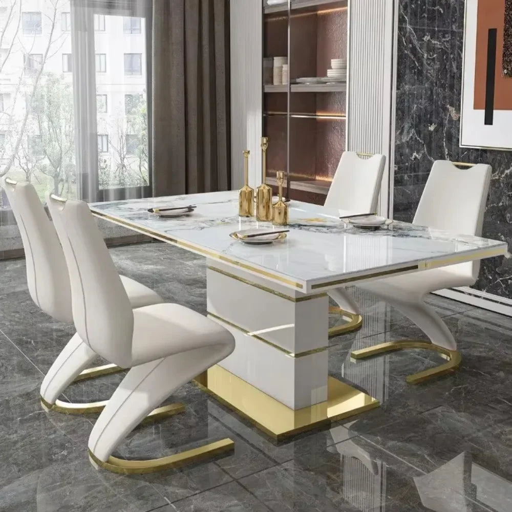 Marble Square Dining Table Set 4 Chairs and  6 Chairs