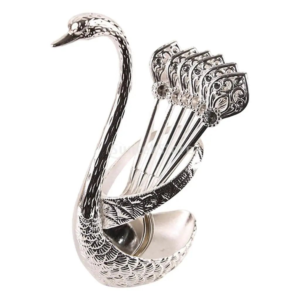 Decorative Swan Base Holder with 6 Spoons