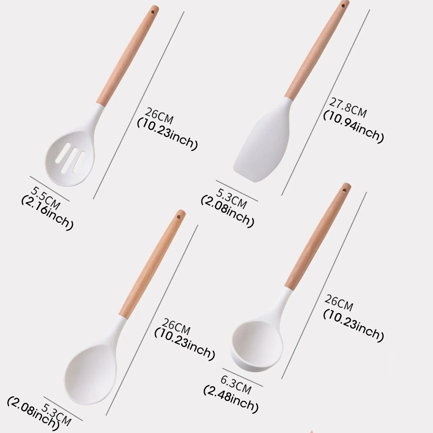 Silicone kitchenware set,19-piece cooking wooden handle scoop