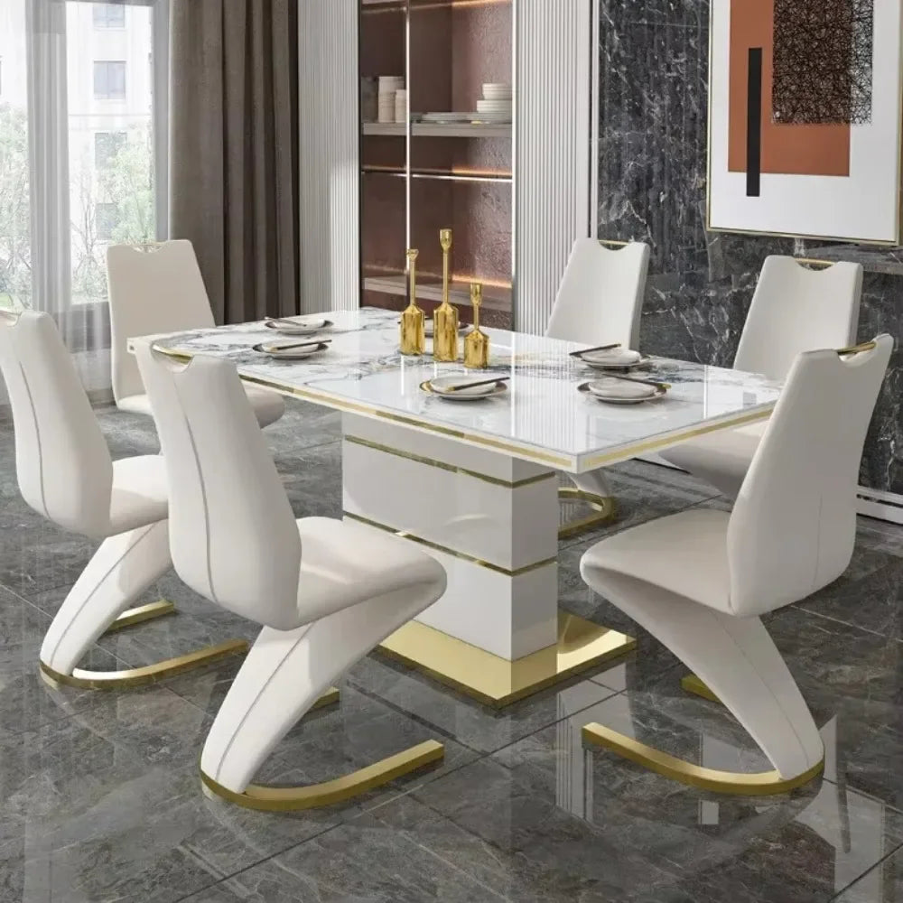 Marble Square Dining Table Set 4 Chairs and  6 Chairs