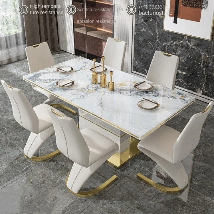 Marble Square Dining Table Set 4 Chairs and  6 Chairs